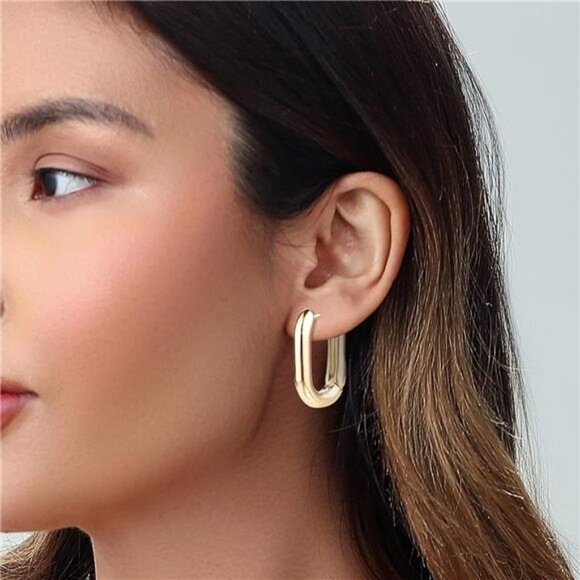 6 Pairs‎ 14K Gold Hoop Earrings for Women Lightweight Chunky Hoop Earrings - Picture 5 of 6
